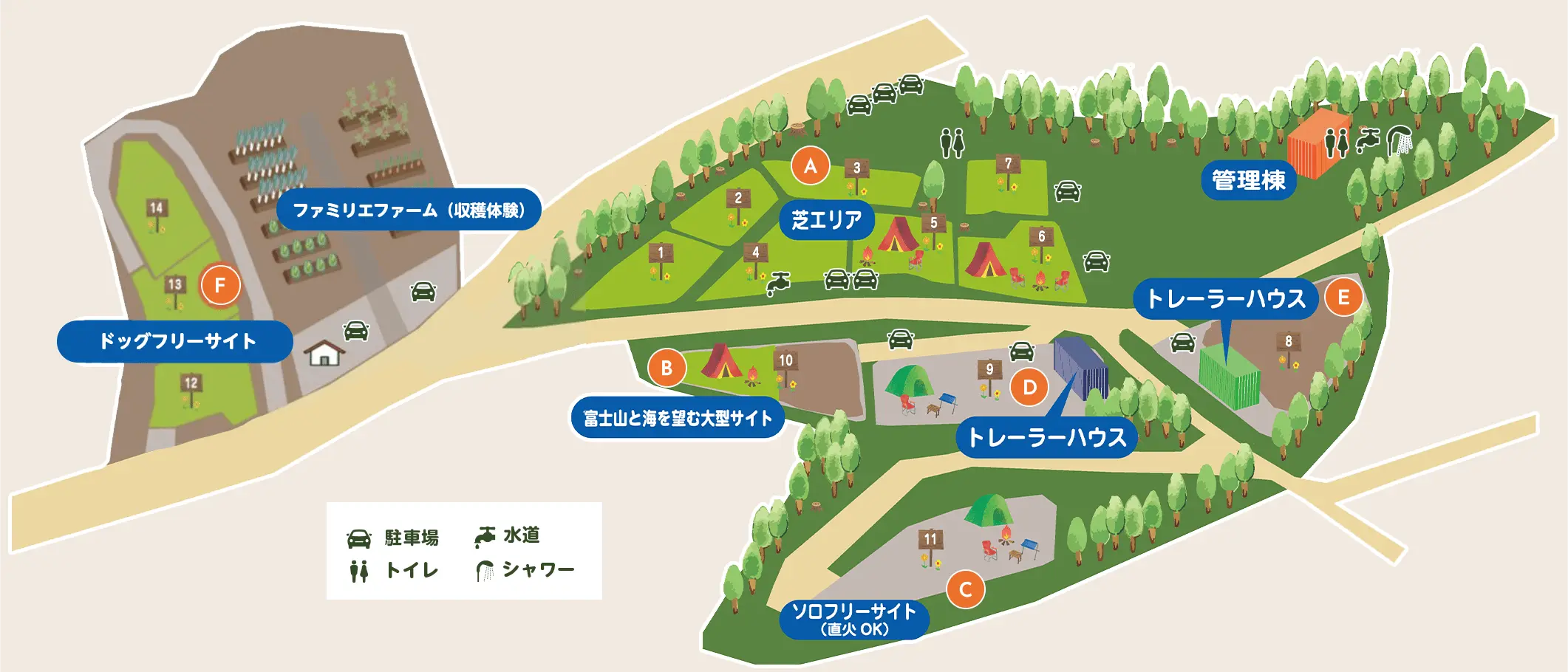 ファミリエ大磯キャンプ場 フィールドマップ